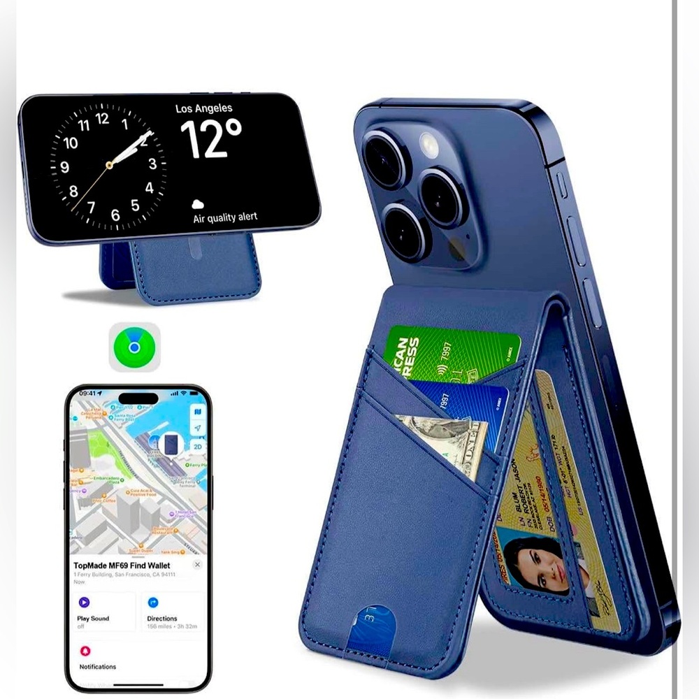 MagSafe Wallet Stand w/Find My, Magnetic Phone Wallet for iPhone 16/15/14/13/12